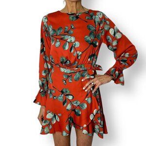 NWT Wade Voss Chili Pepper Long Sleeve Mini Dress Wrap Skirt Tie Size Small
